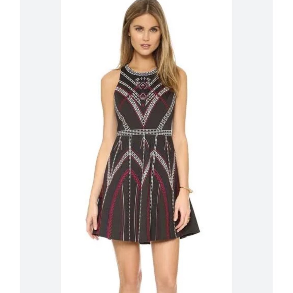 Parker Garnet‎ Embroidered Geometric Fit and Flare Dress Women's XS